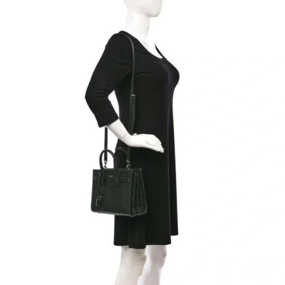 SAINT LAURENT Calfskin Crocodile Embossed Nano Sac De Jour Dark Green - Picture 3 of 10